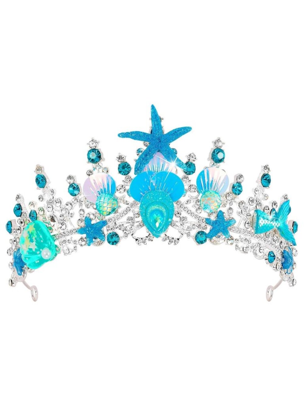 Mermaid Blue Crown Headband Seashell Starfish Tiara For Women Girl Costume Party